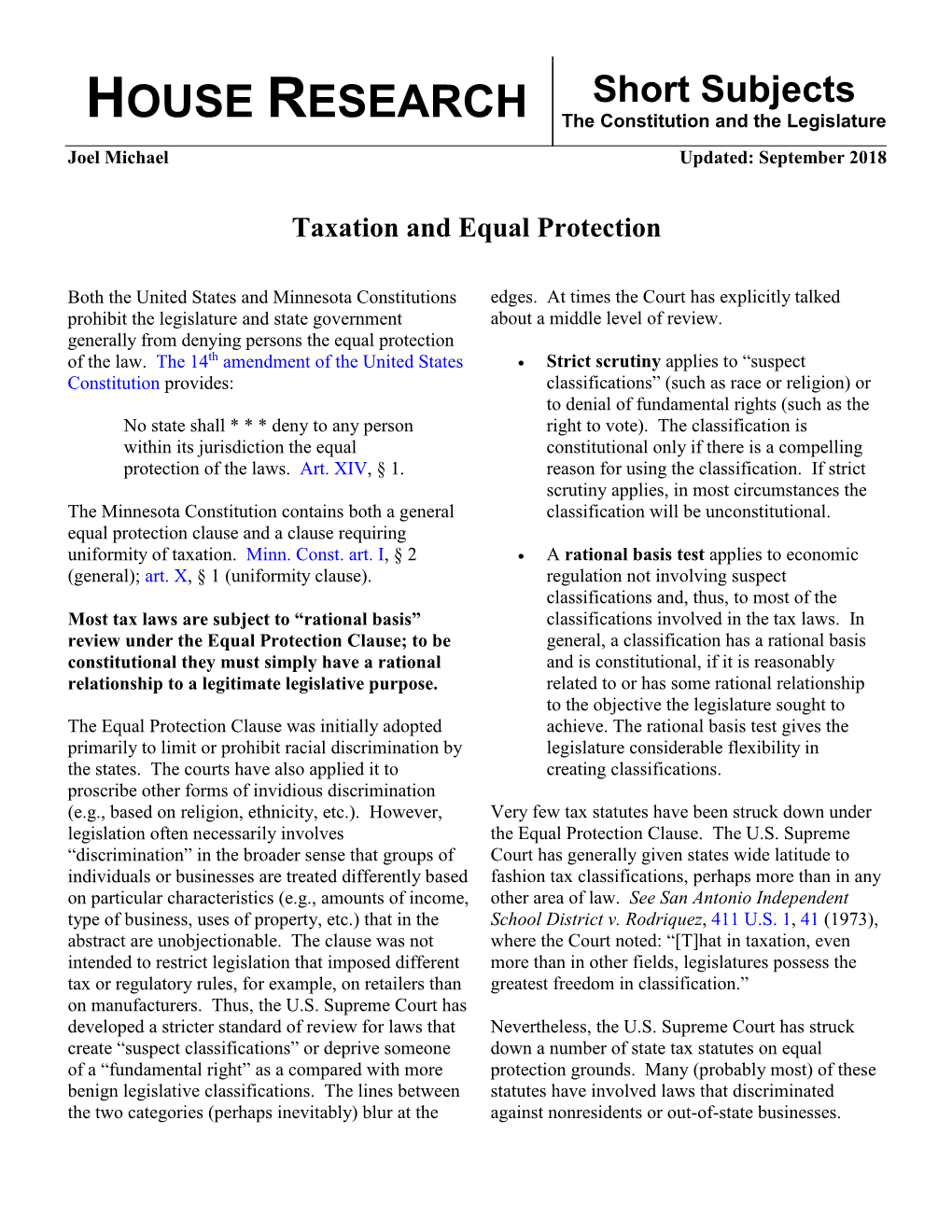 Taxation and Equal Protection