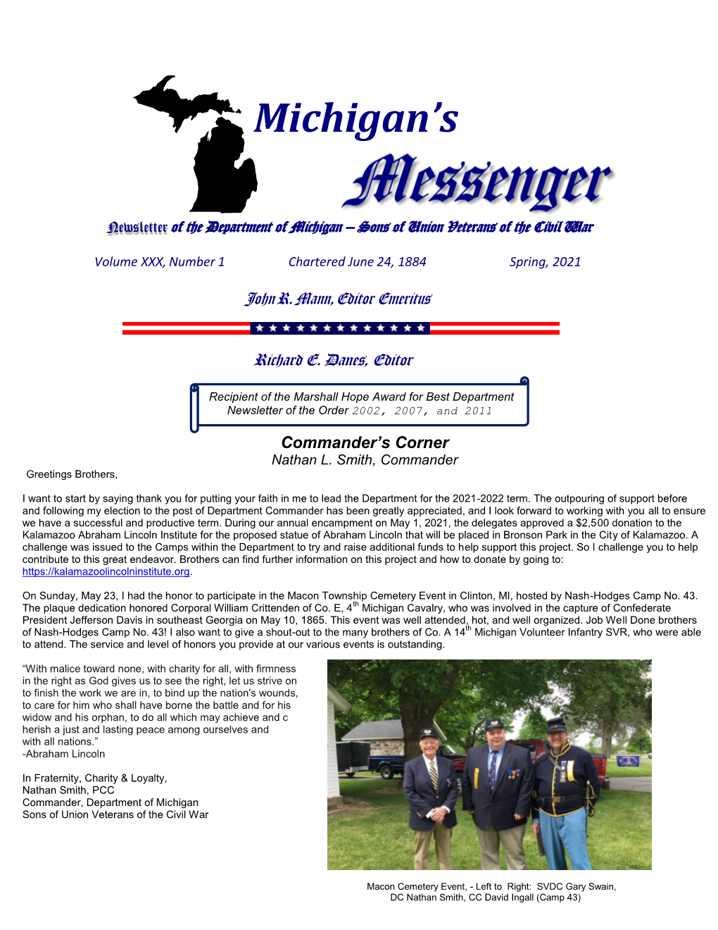 Michigan's Messenger Volume XXX, Number I SPRING, 2021