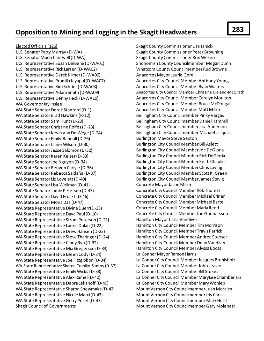 Opposition to Mining and Logging in the Skagit Headwaters 283