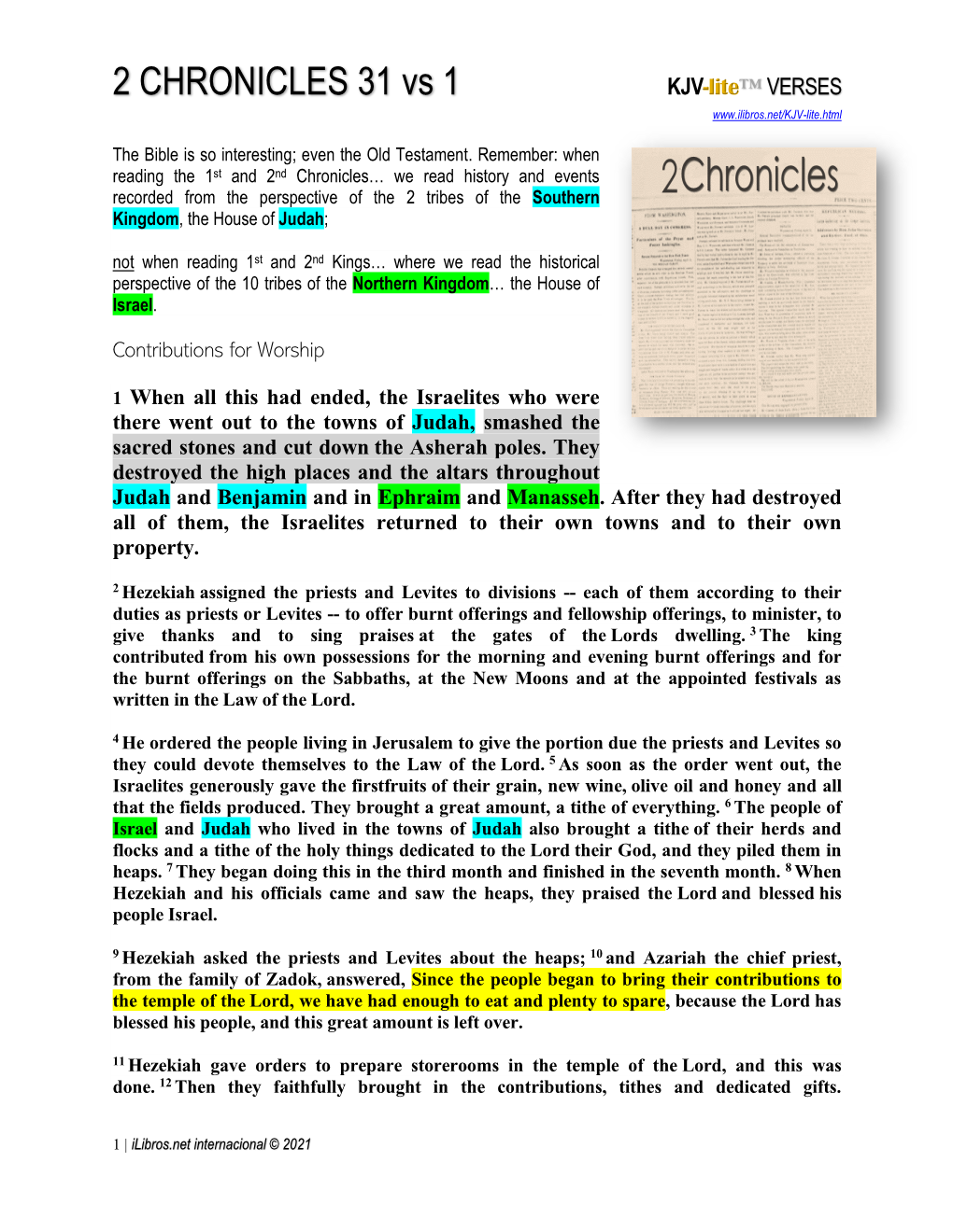 2 CHRONICLES 31 Vs 1 KJV-Lite™ VERSES