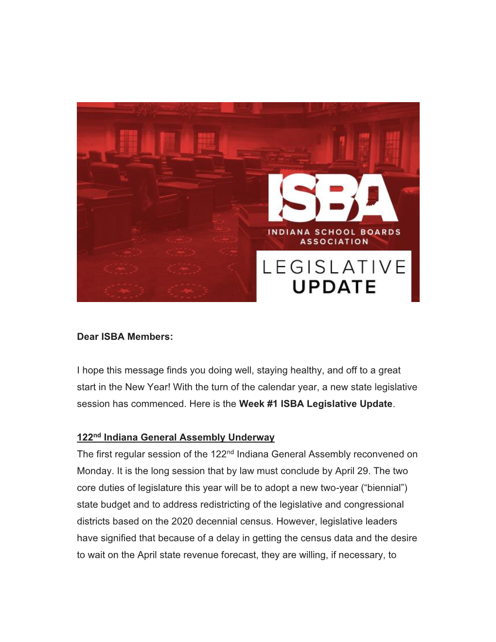 Week #1 ISBA Legislative Update