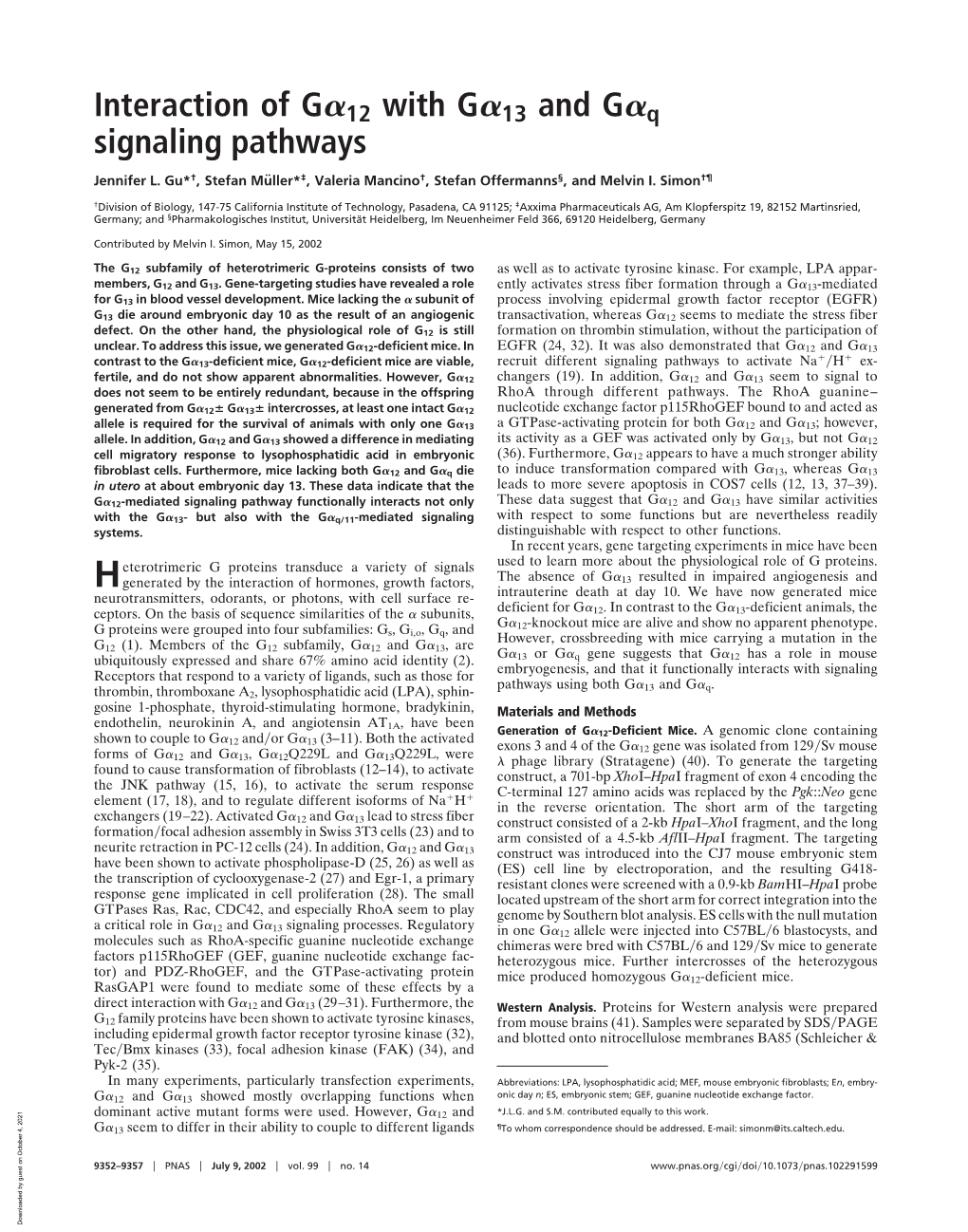 Interaction of G 12 with G 13 and G Q Signaling Pathways