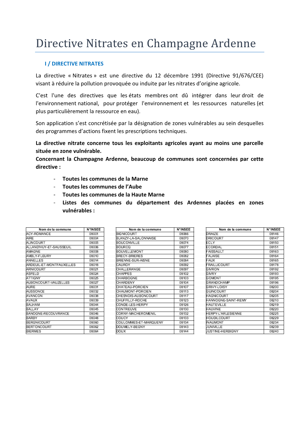 Directive Nitrates En Champagne Ardenne