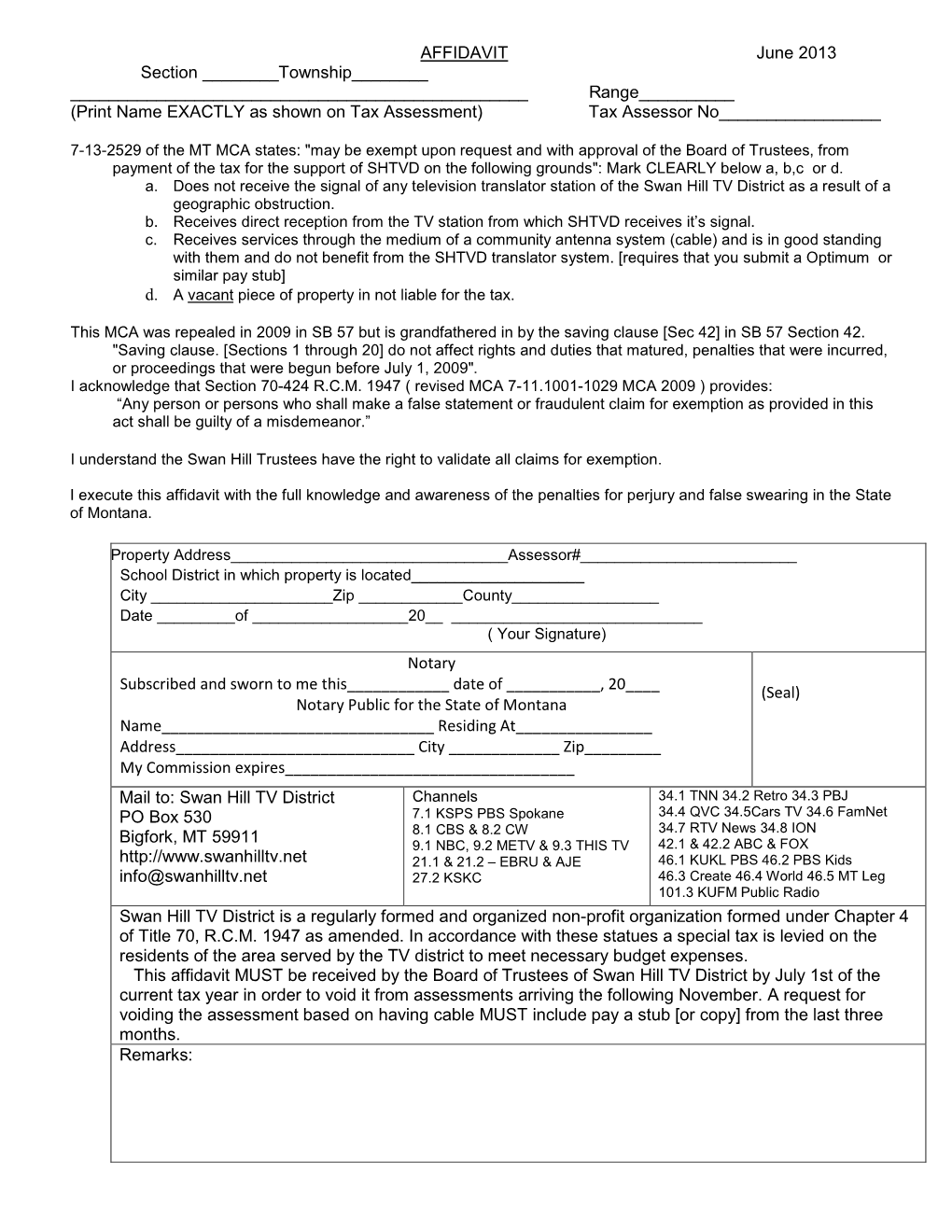 AFFIDAVIT June 2013 Section ___Township