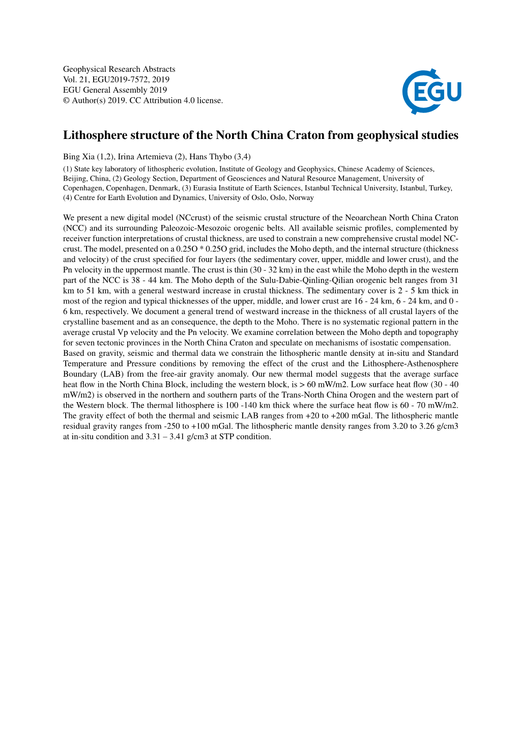 Lithosphere Structure of the North China Craton from Geophysical Studies