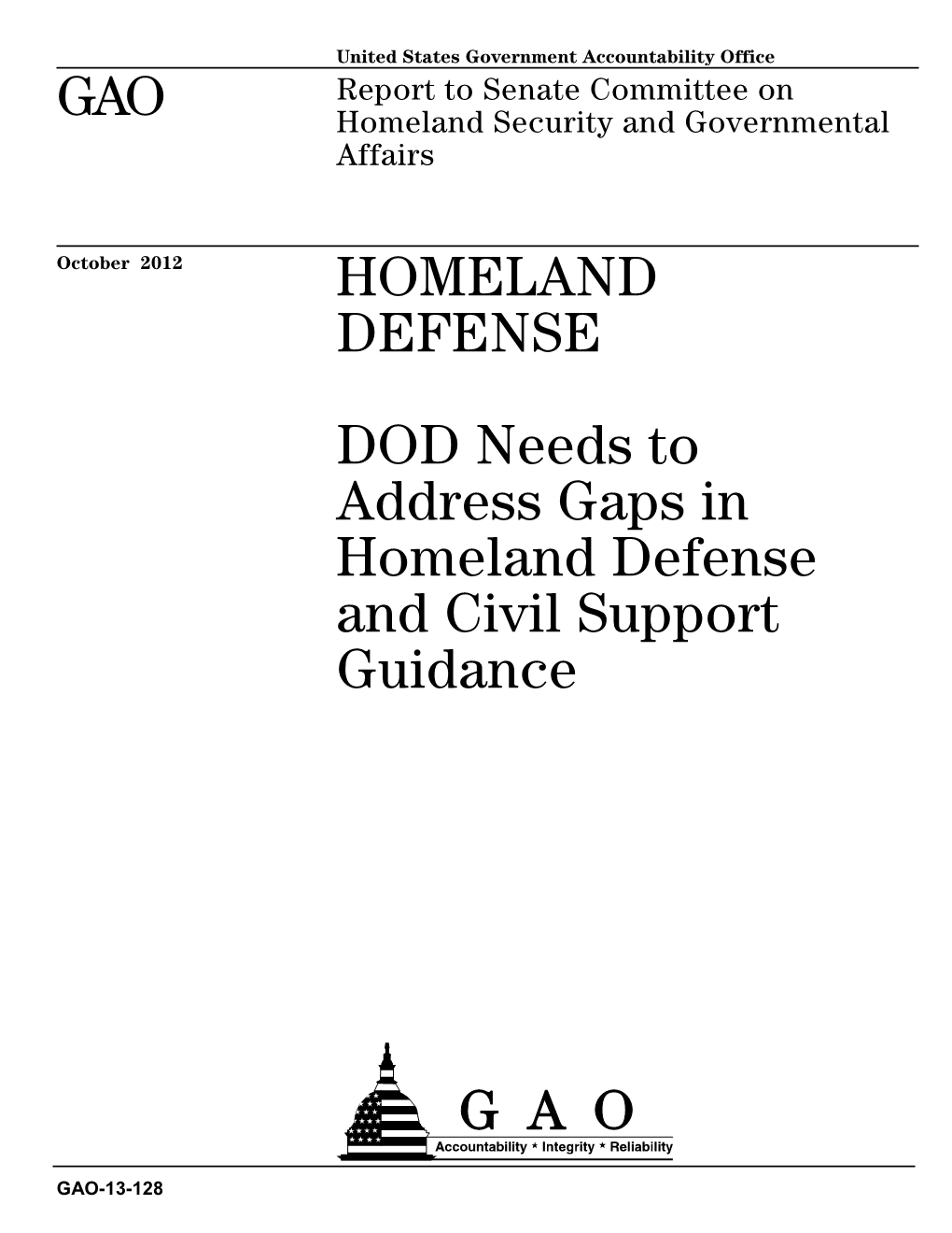 Gao-13-128, Homeland Defense