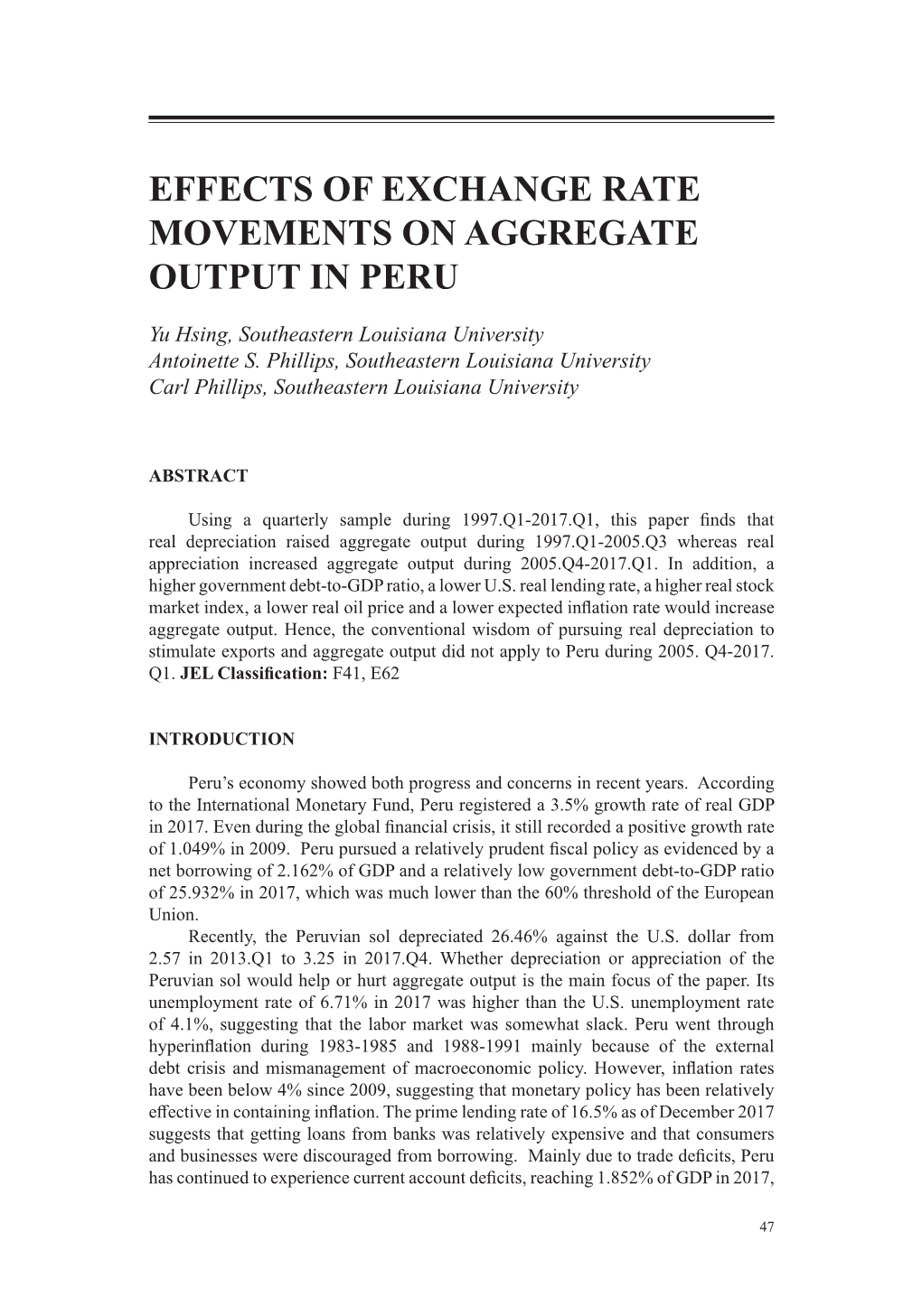 Effects of Exchange Rate Movements on Aggregate Output in Peru