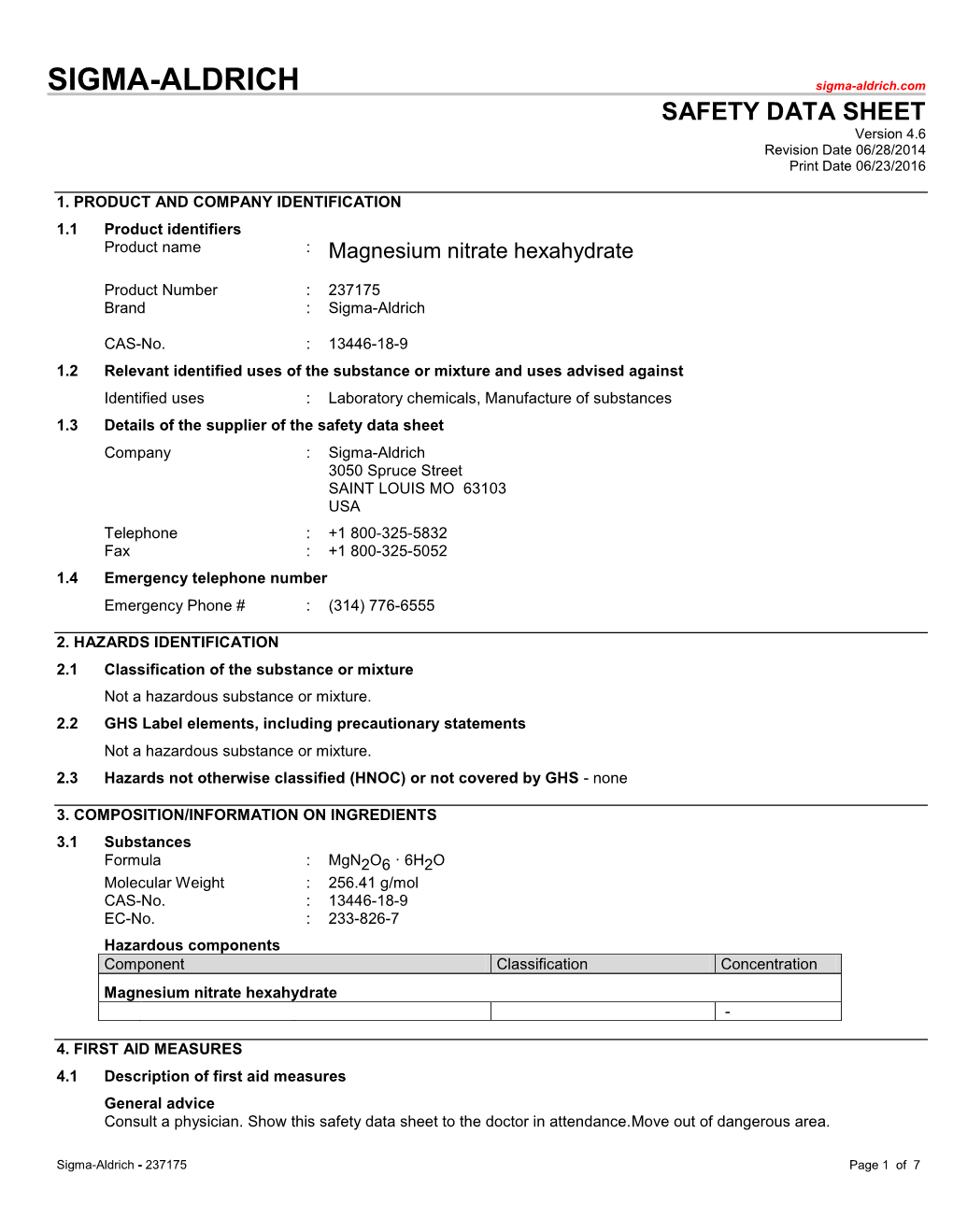 Magnesium Nitrate Hexahydrate