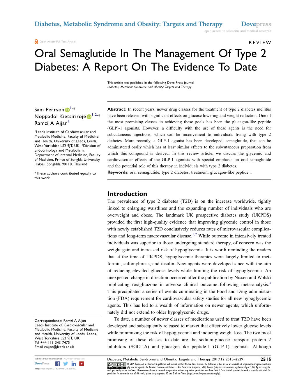 Oral Semaglutide in the Management of Type 2 Diabetes: a Report on the Evidence to Date