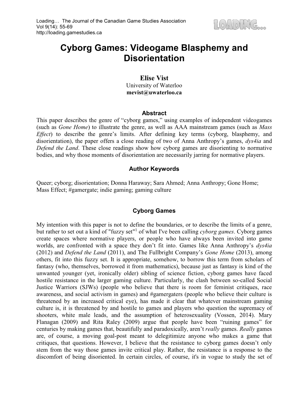 Cyborg Games: Videogame Blasphemy and Disorientation