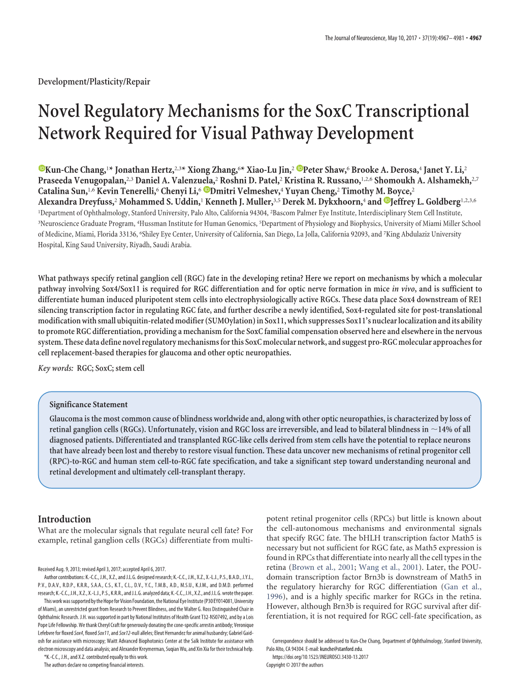 Novel Regulatory Mechanisms for the Soxc Transcriptional Network Required for Visual Pathway Development