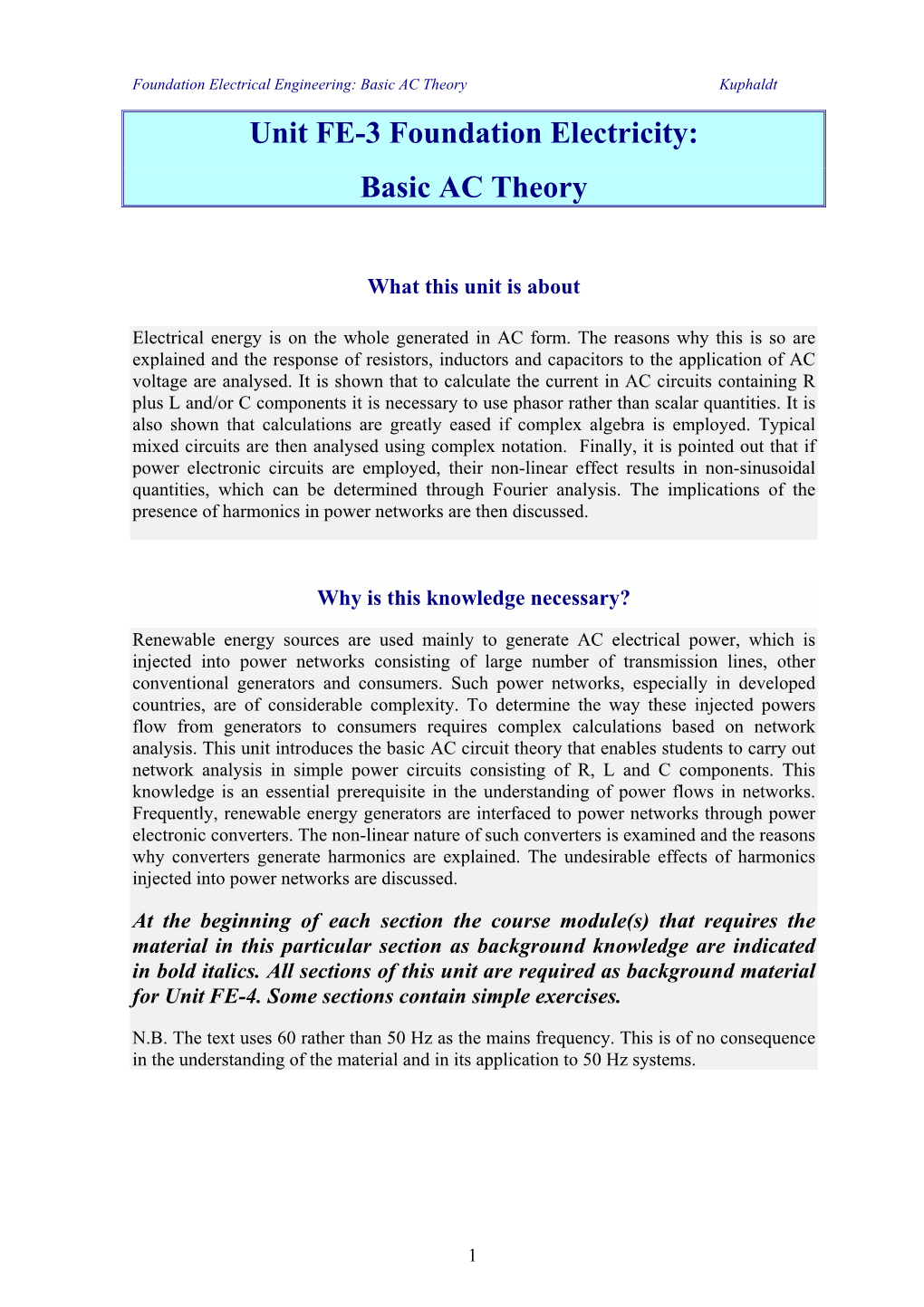 Phasors and Complex Numbers