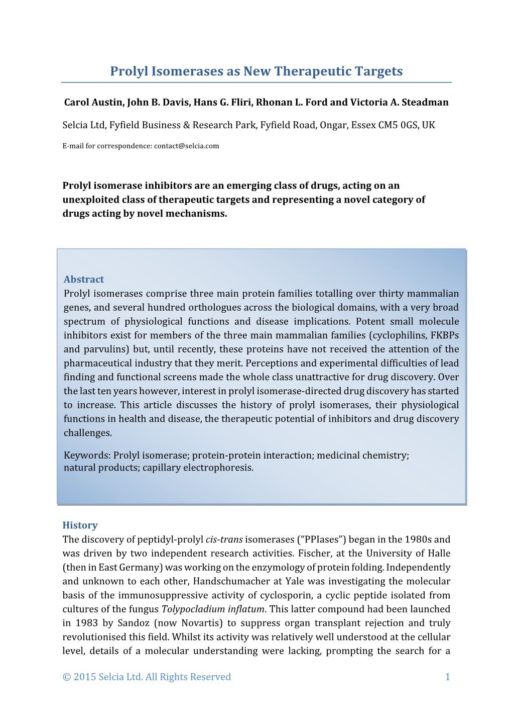 Prolyl Isomerases As New Therapeutic Targets