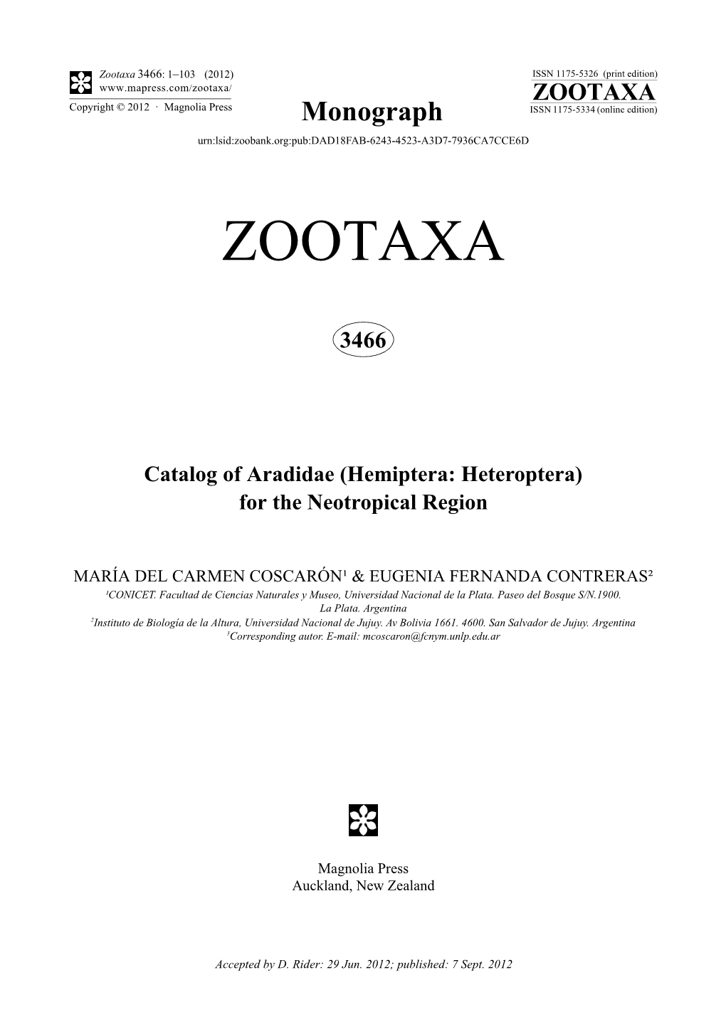 (Hemiptera: Heteroptera) for the Neotropical Region