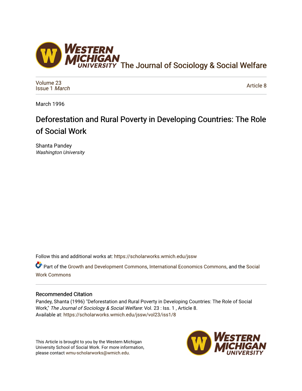 Deforestation and Rural Poverty in Developing Countries: the Role of Social Work
