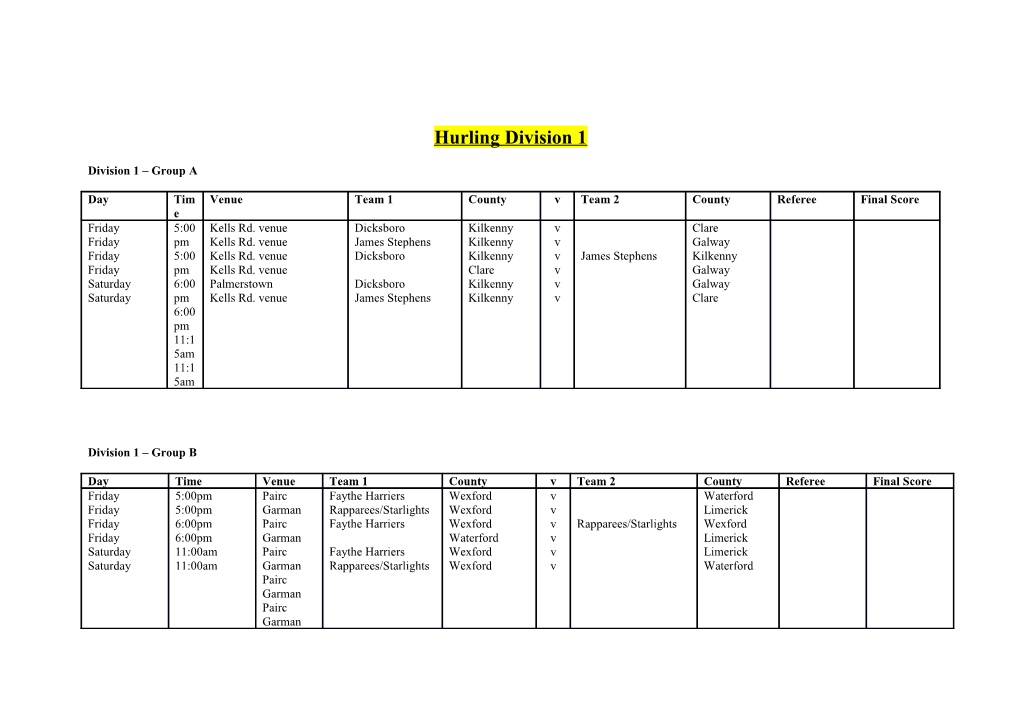 Hurling Division 1