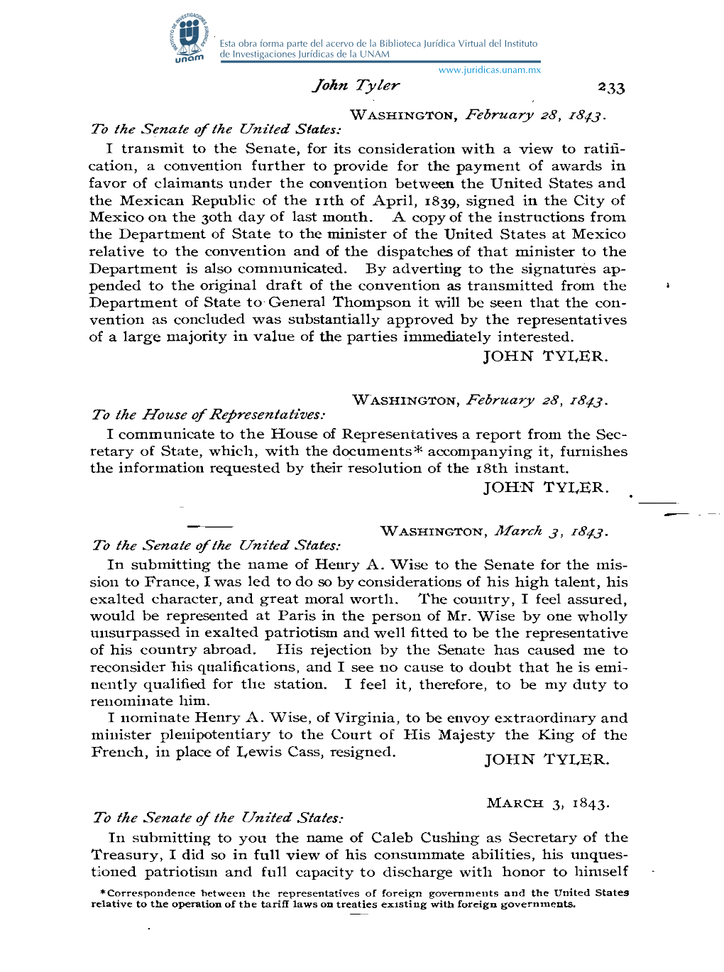 WASHINGTON, February 28, 1843. to Fhe Senate of Fhe