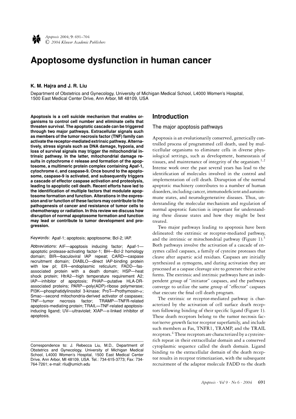 Apoptosome Dysfunction in Human Cancer