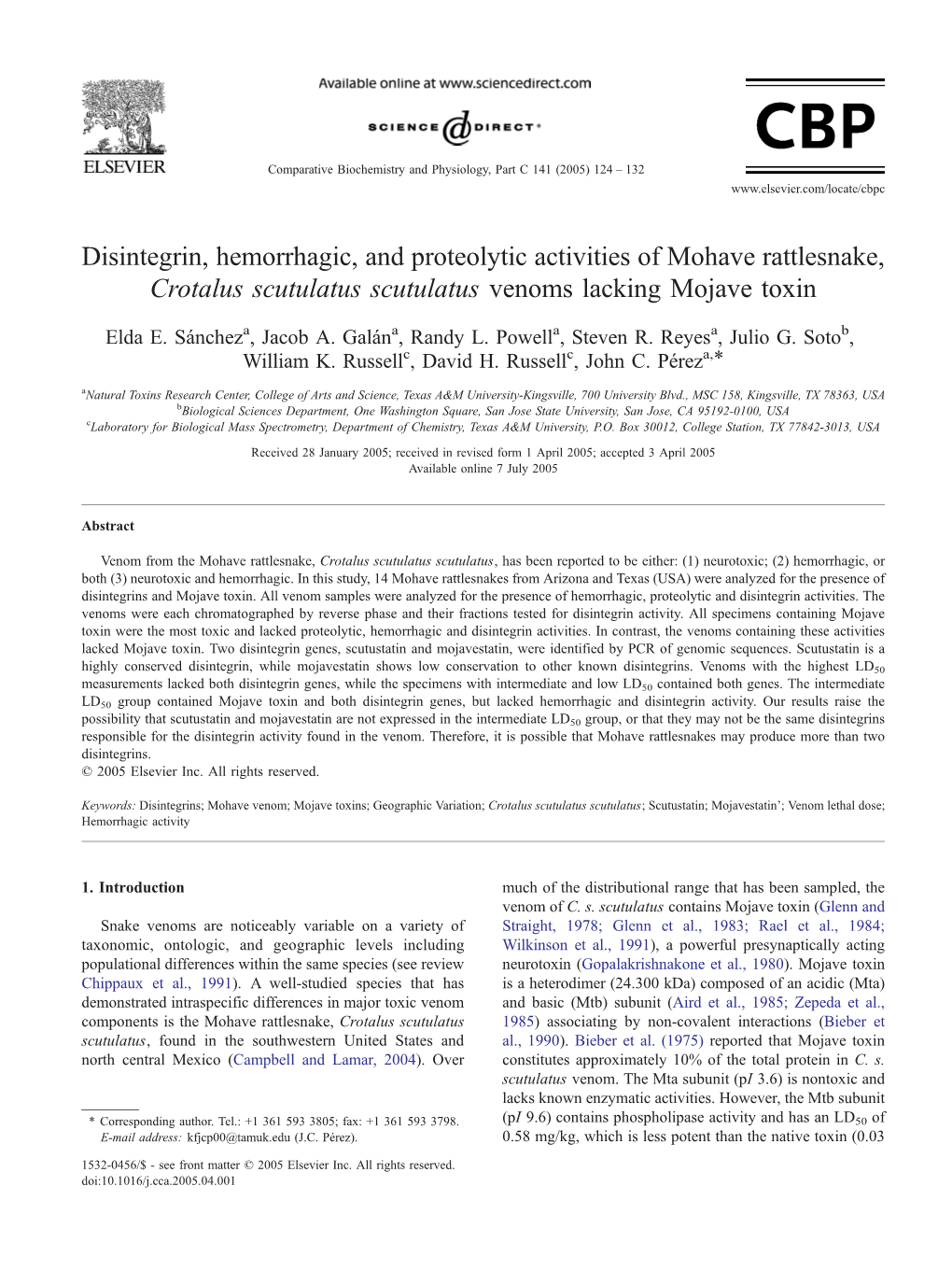 Disintegrin, Hemorrhagic, and Proteolytic Activities of Mohave Rattlesnake, Crotalus Scutulatus Scutulatus Venoms Lacking Mojave Toxin