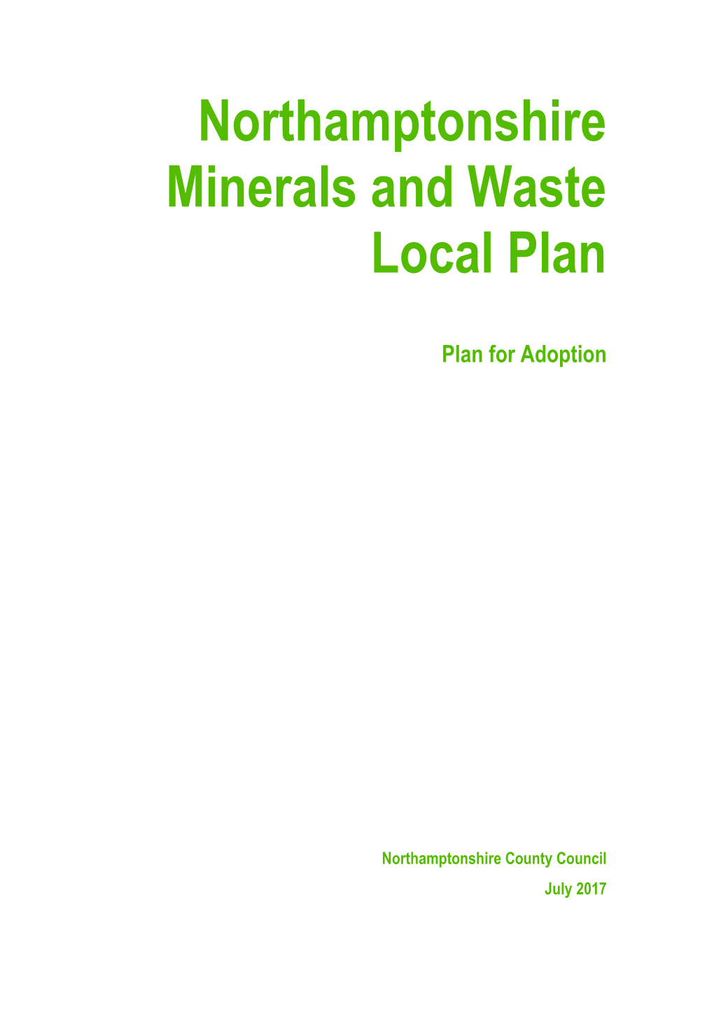 Northamptonshire Minerals and Waste Local Plan