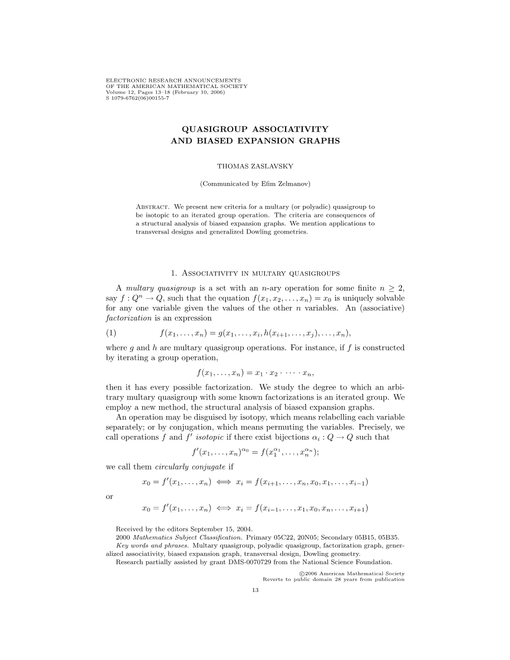 Quasigroup Associativity and Biased Expansion Graphs 1