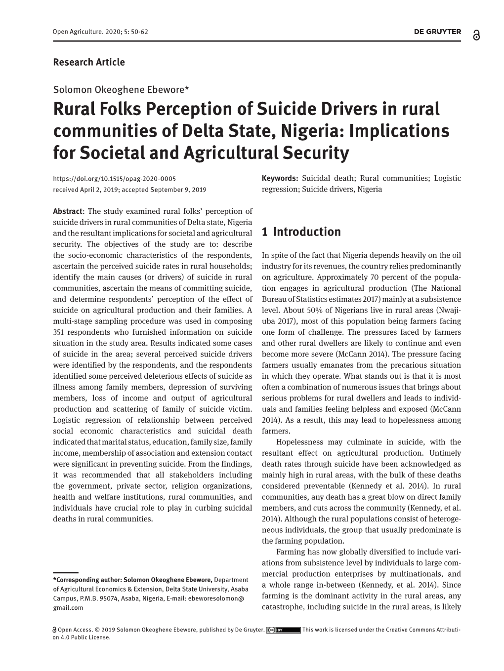 Rural Folks Perception of Suicide Drivers in Rural