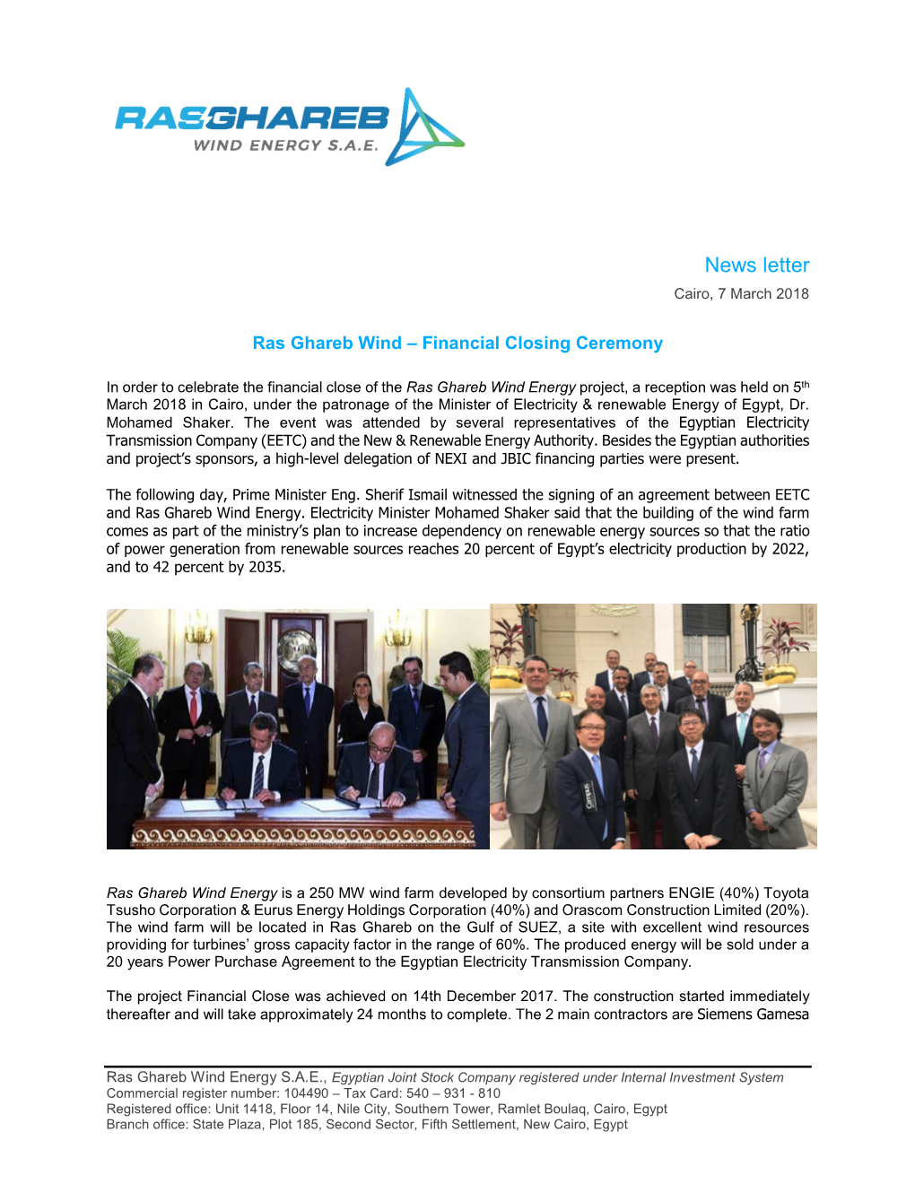 News Letter Cairo, 7 March 2018