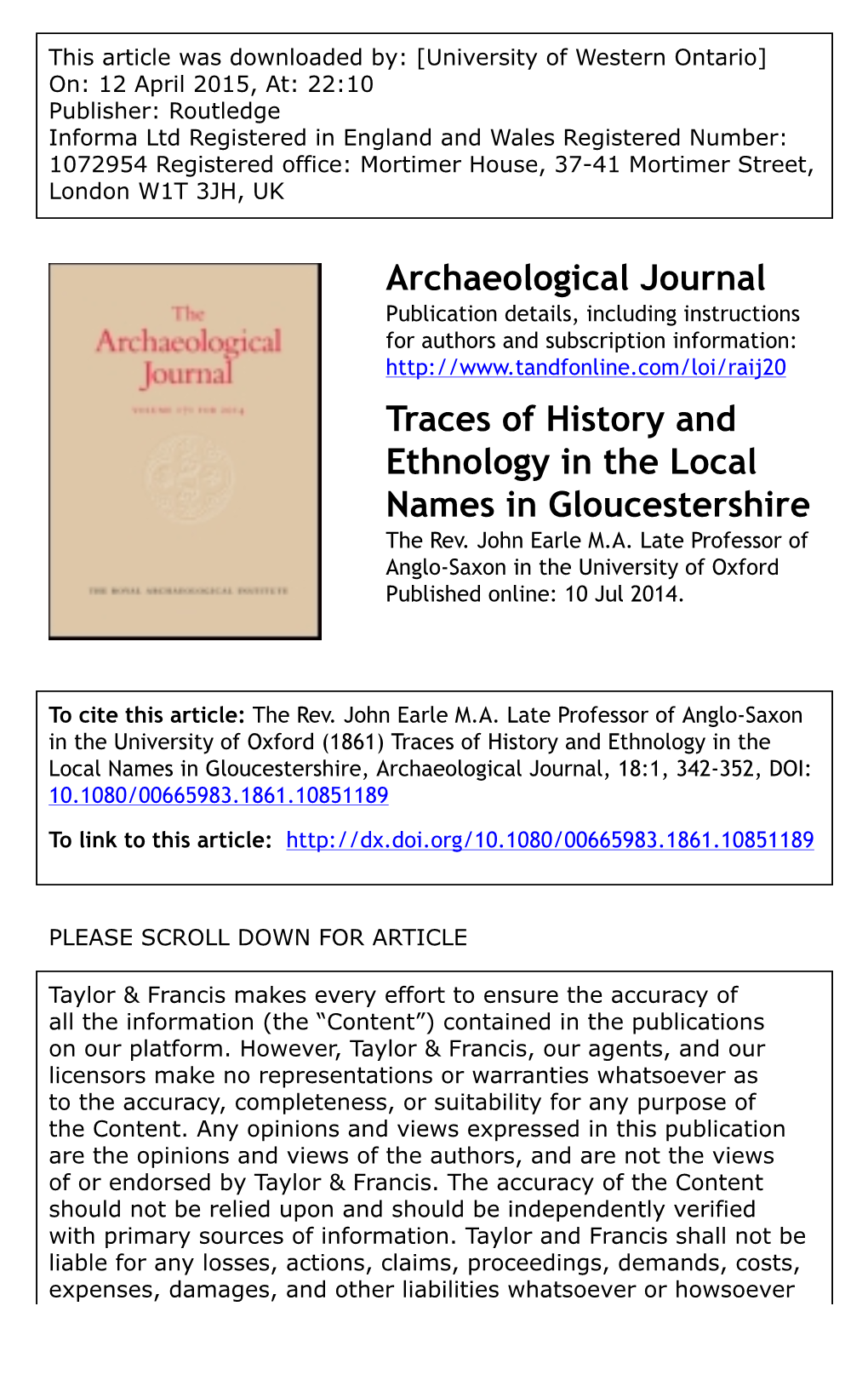 Archaeological Journal Traces of History and Ethnology in the Local