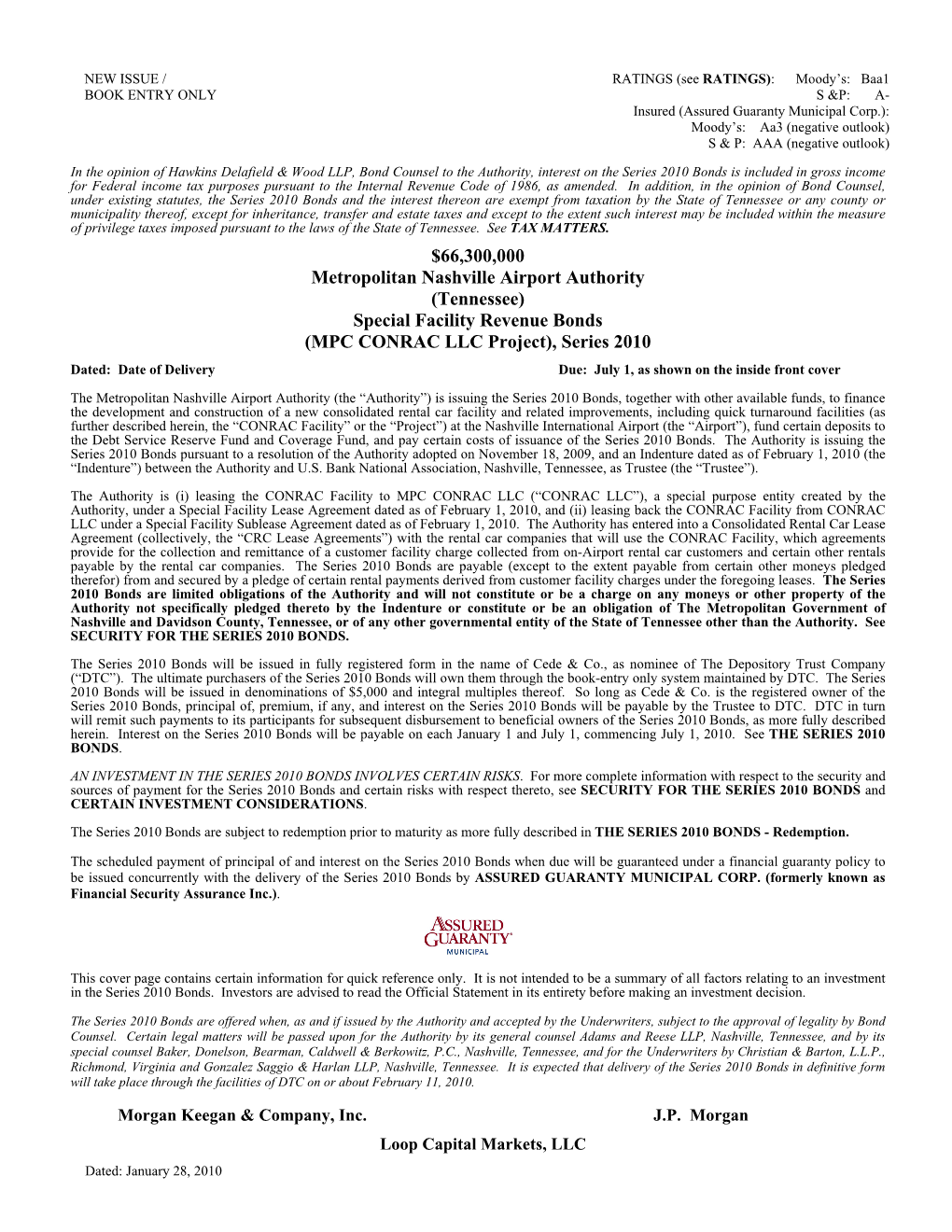 2010 Bonds Is Included in Gross Income for Federal Income Tax Purposes Pursuant to the Internal Revenue Code of 1986, As Amended