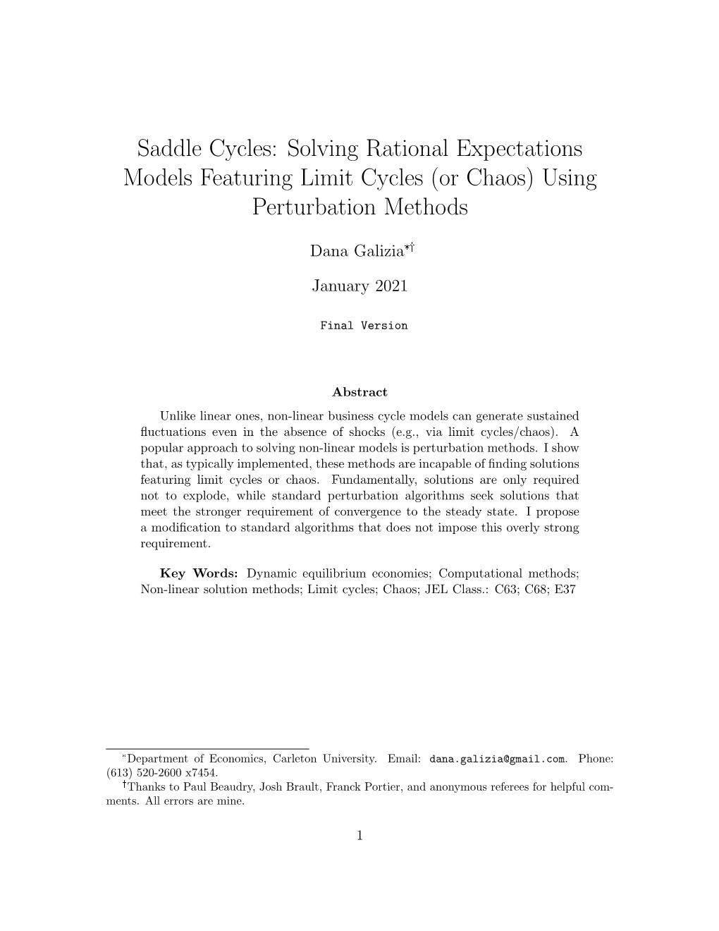 Solving Rational Expectations Models Featuring Limit Cycles (Or Chaos) Using Perturbation Methods