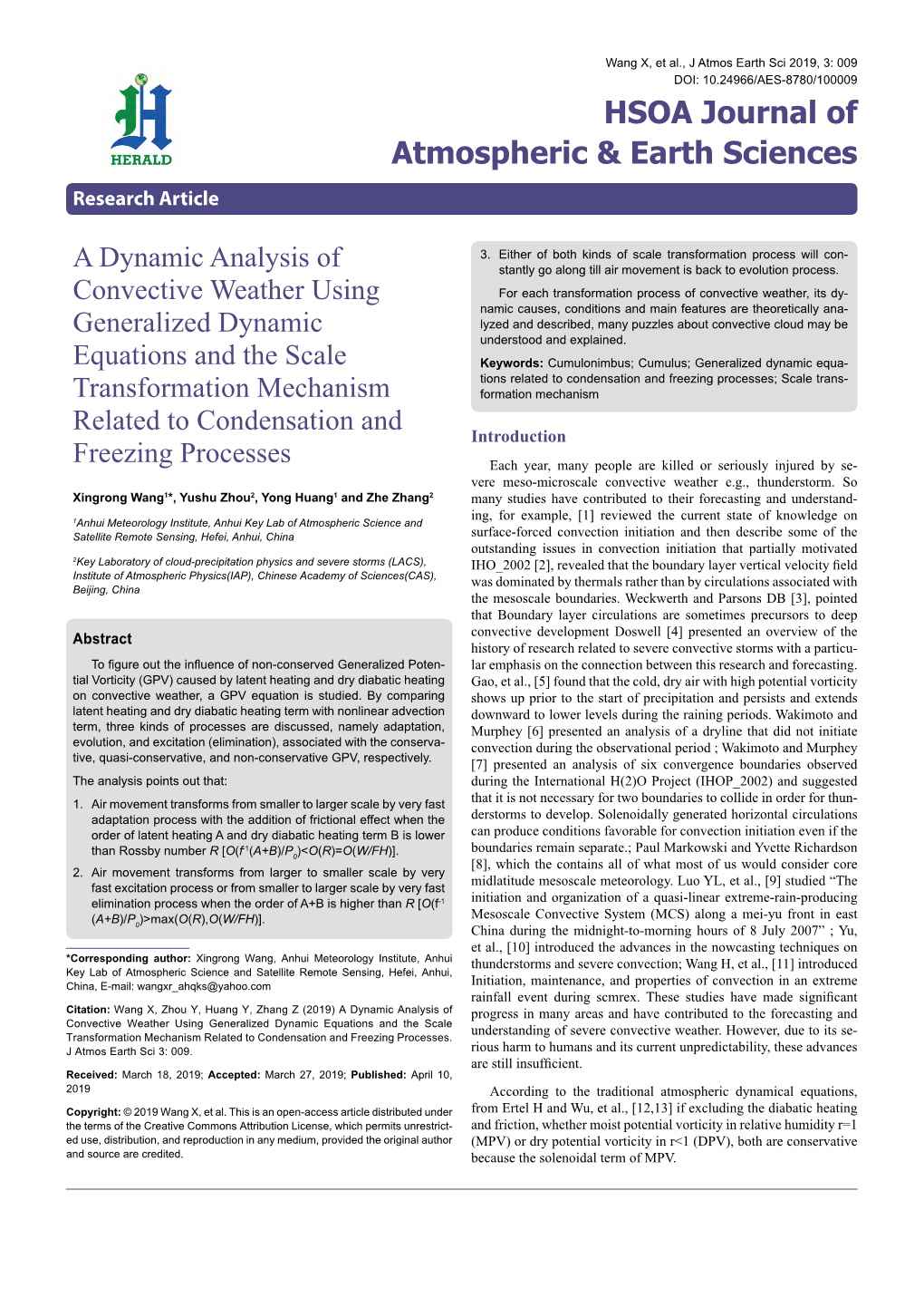 A Dynamic Analysis of Convective Weather Using Generalized Dynamic Equations and the Scale Transformation Mechanism Related to Condensation and Freezing Processes