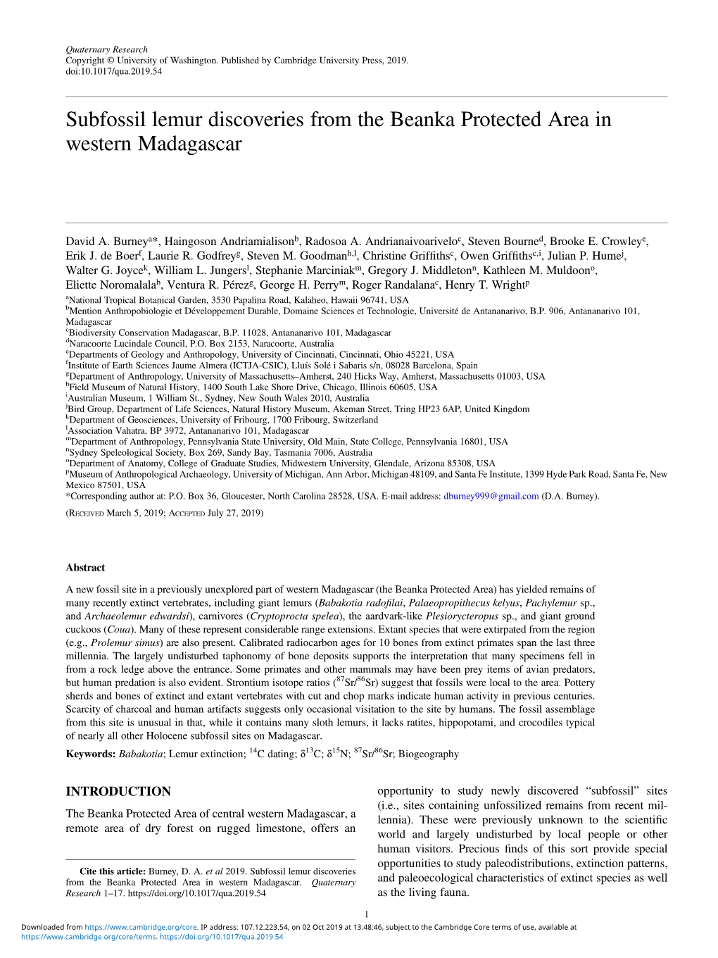 Subfossil Lemur Discoveries from the Beanka Protected Area in Western Madagascar