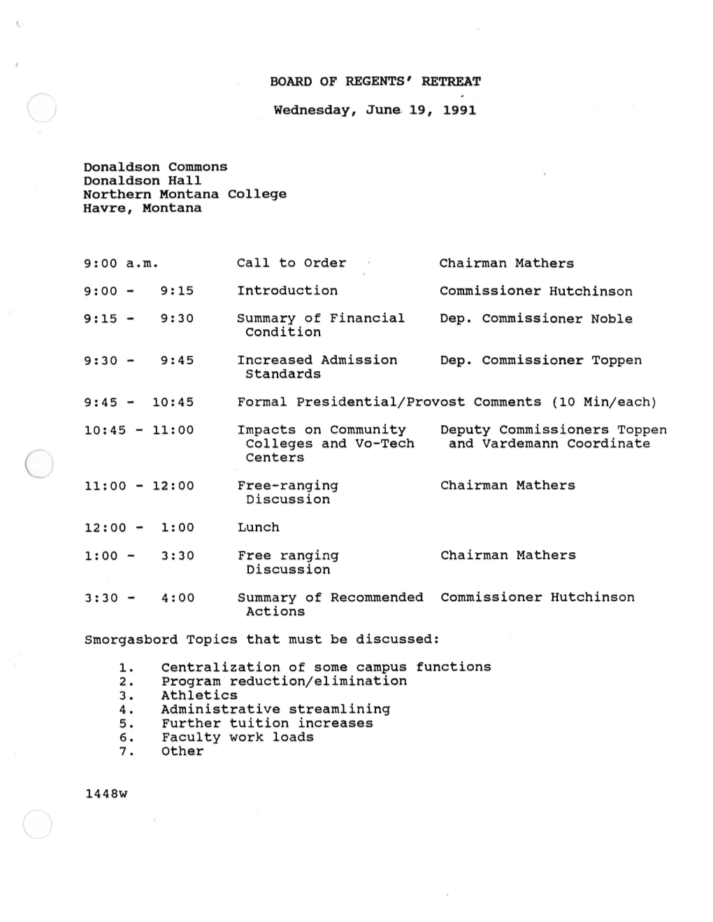 Wednesday, June. 19, 1991 Donaldson Commons Donaldson Hall