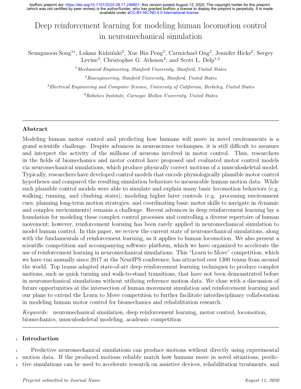 Deep Reinforcement Learning for Modeling Human Locomotion Control in Neuromechanical Simulation