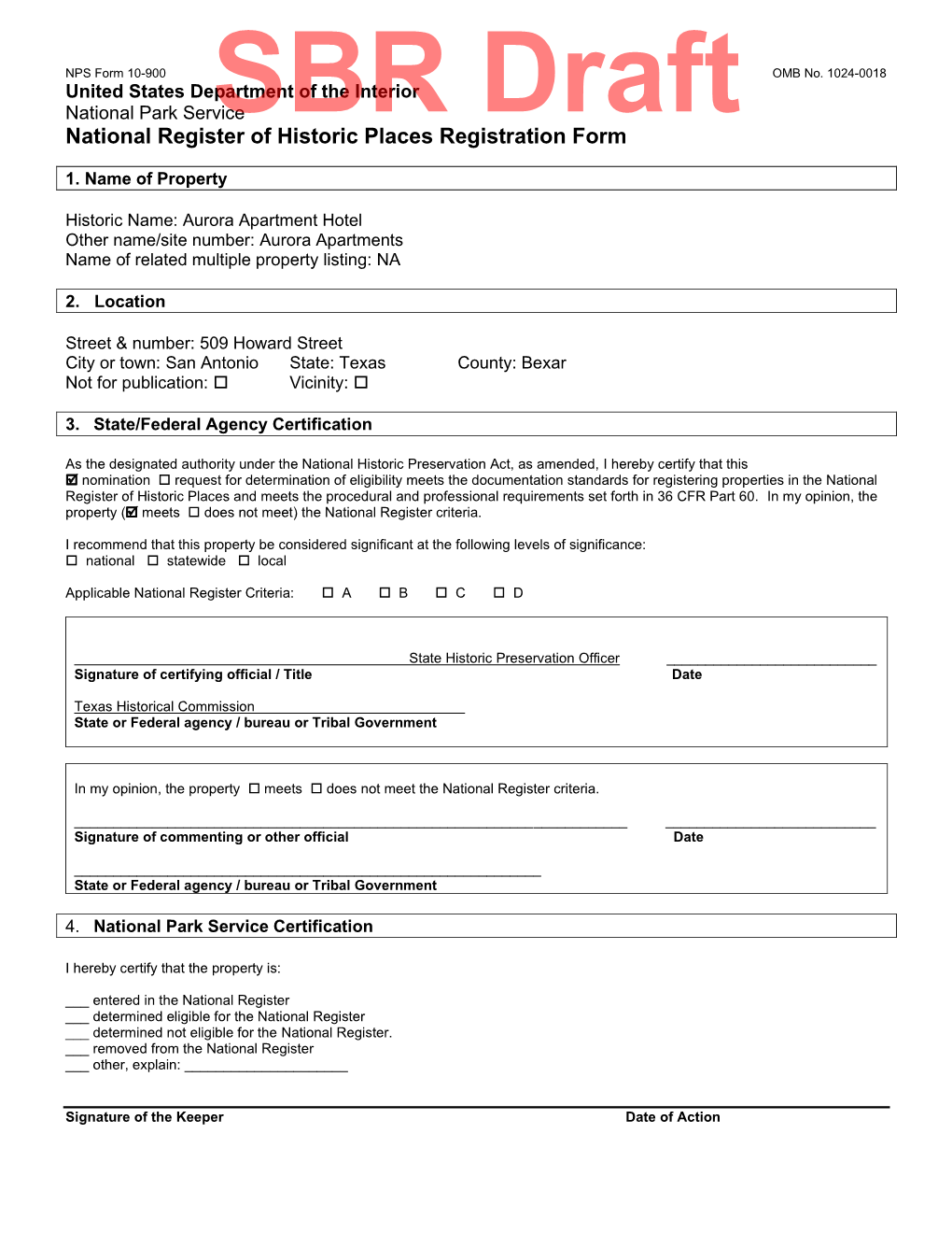 National Register of Historic Places REGISTRATION FORM NPS Form 10-900 OMB No