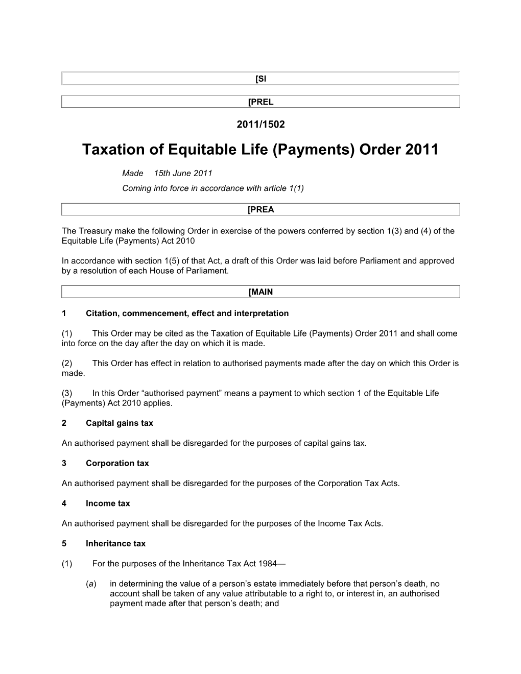 Taxation of Equitable Life (Payments) Order 2011