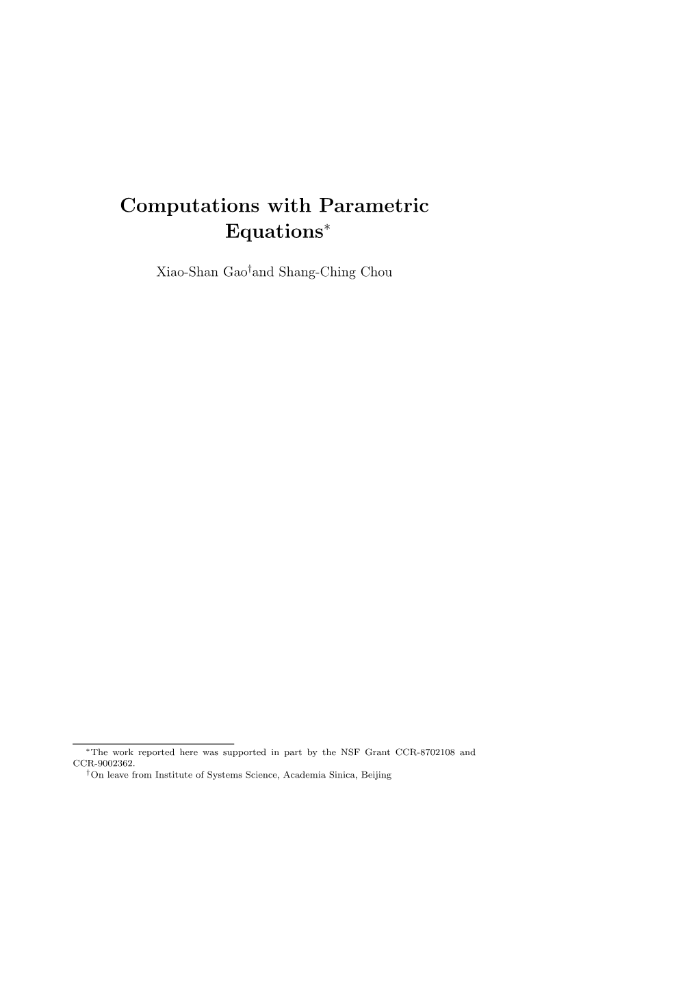 Computations with Parametric Equations∗
