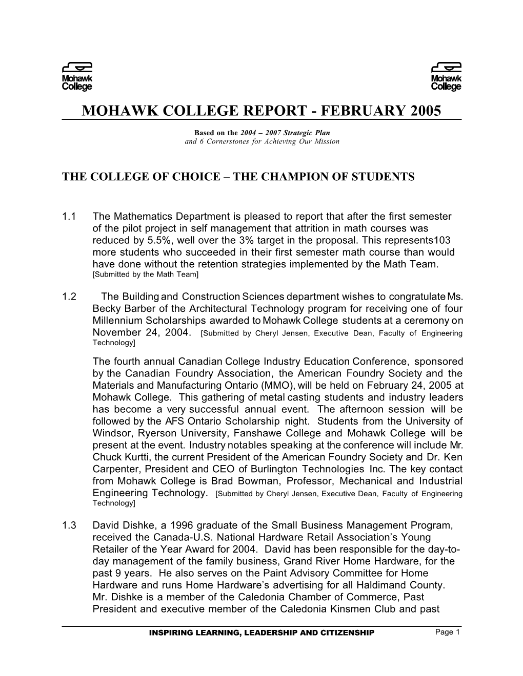 Mohawk College Report - February 2005