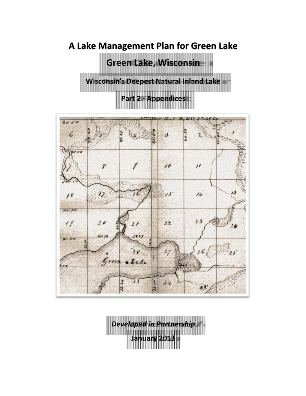 A Lake Management Plan for Green Lake Green Lake, Wisconsin