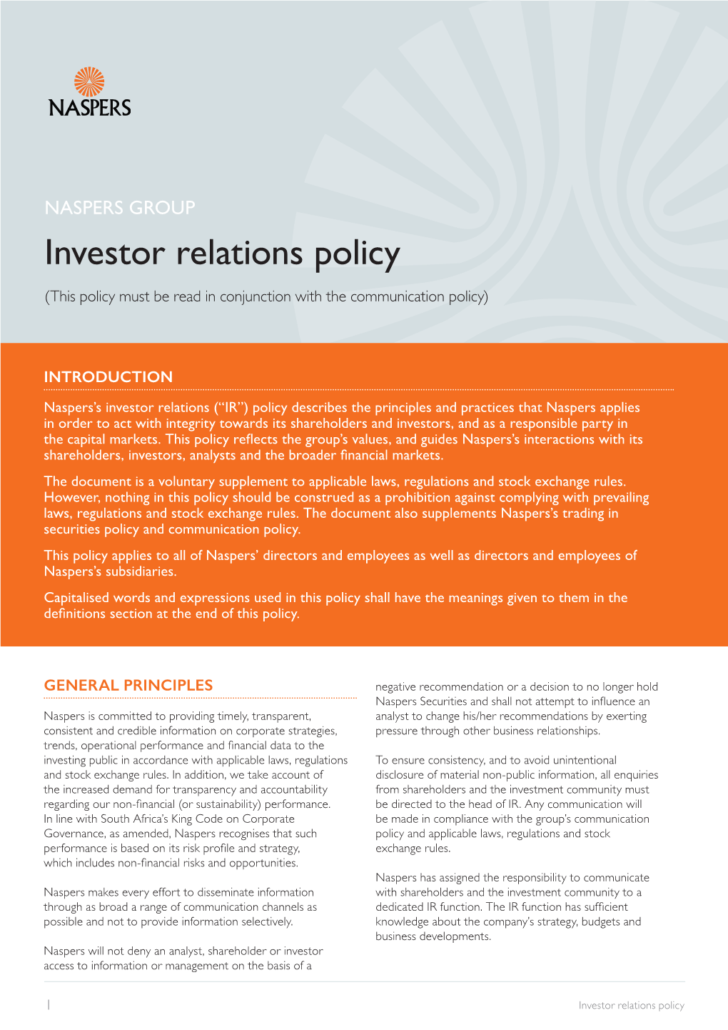 Investor Relations Policy
