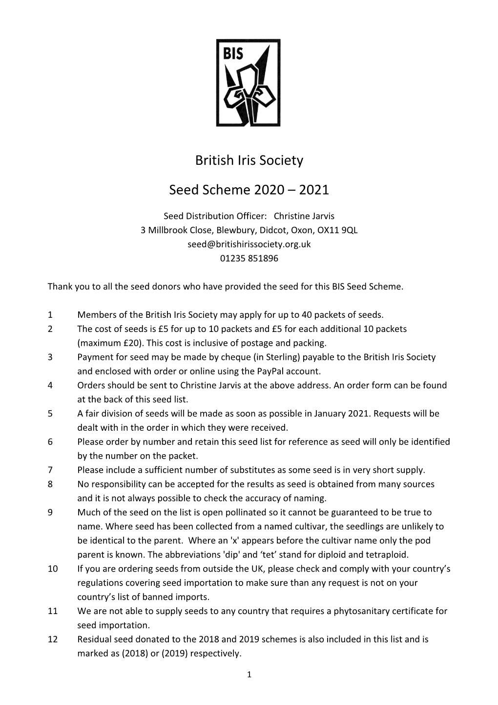 BIS Seed List 2020 2021 Plus Addendum