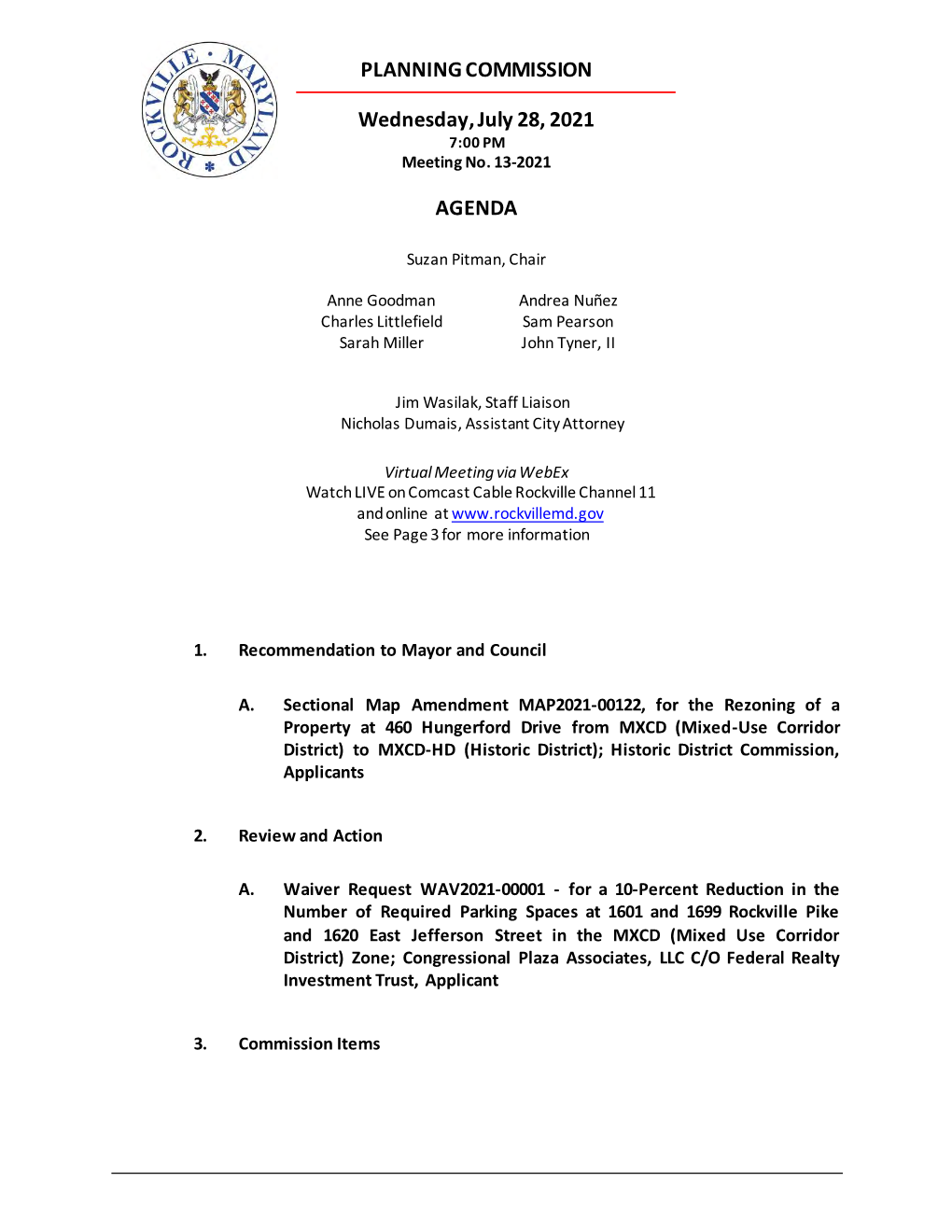 PLANNING COMMISSION Wednesday, July 28, 2021