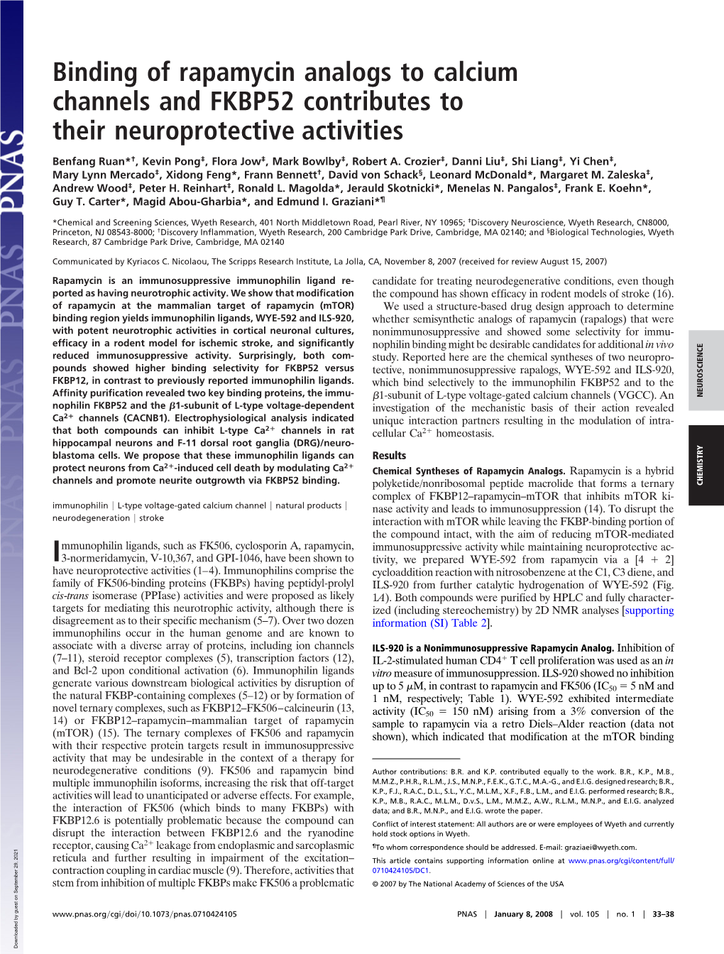 Binding of Rapamycin Analogs to Calcium Channels and FKBP52 Contributes to Their Neuroprotective Activities