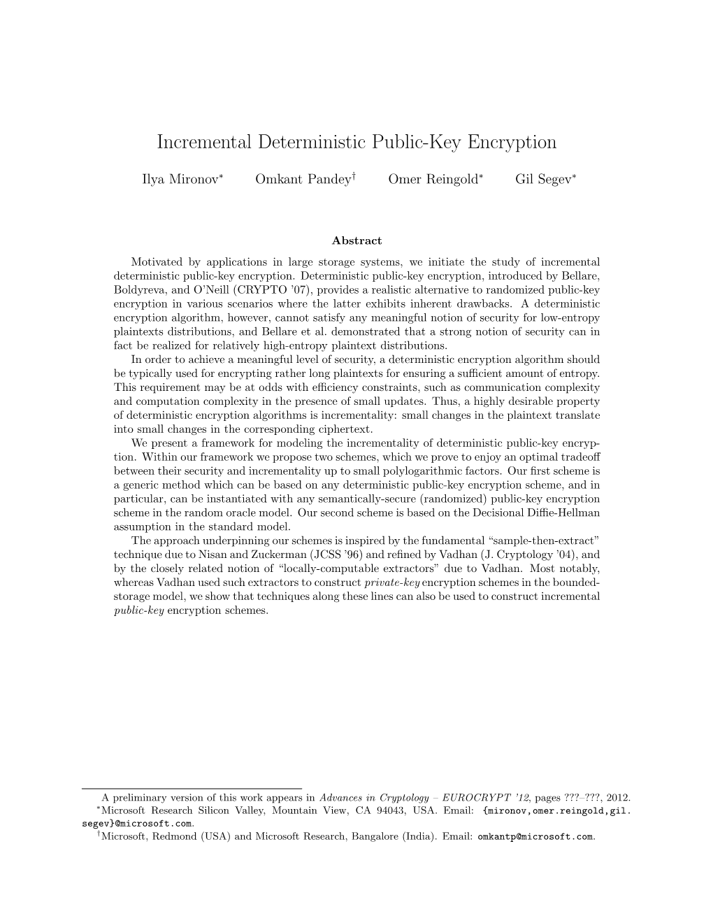 Incremental Deterministic Public-Key Encryption