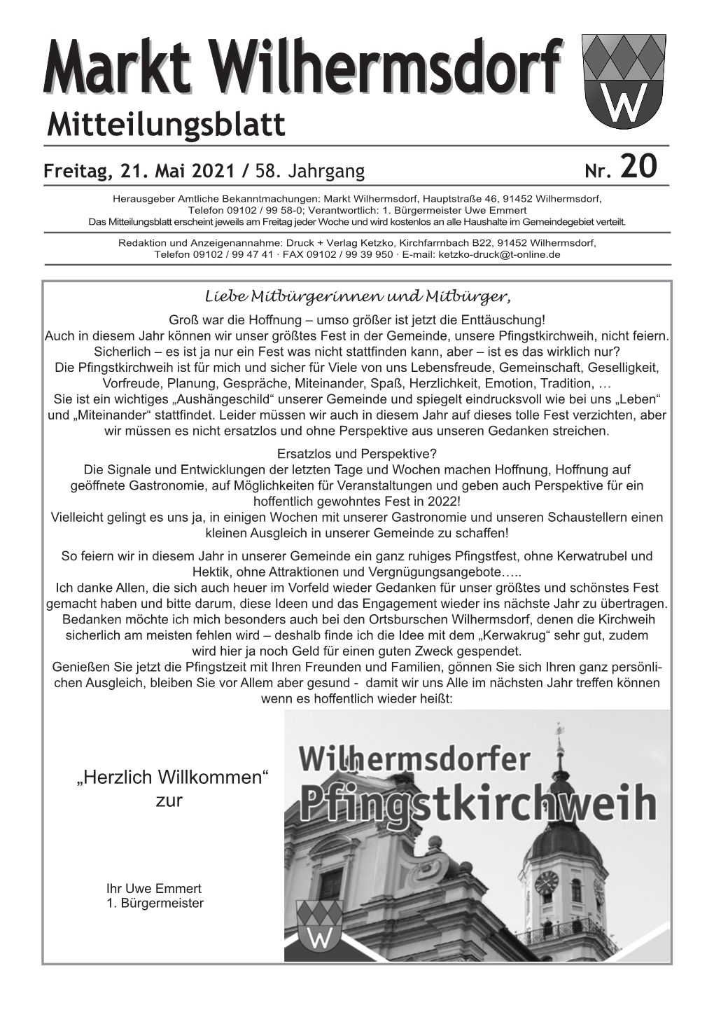 Freitag, 21. Mai 2021 / 58. Jahrgang Nr. 20 „Herzlich Willkommen“