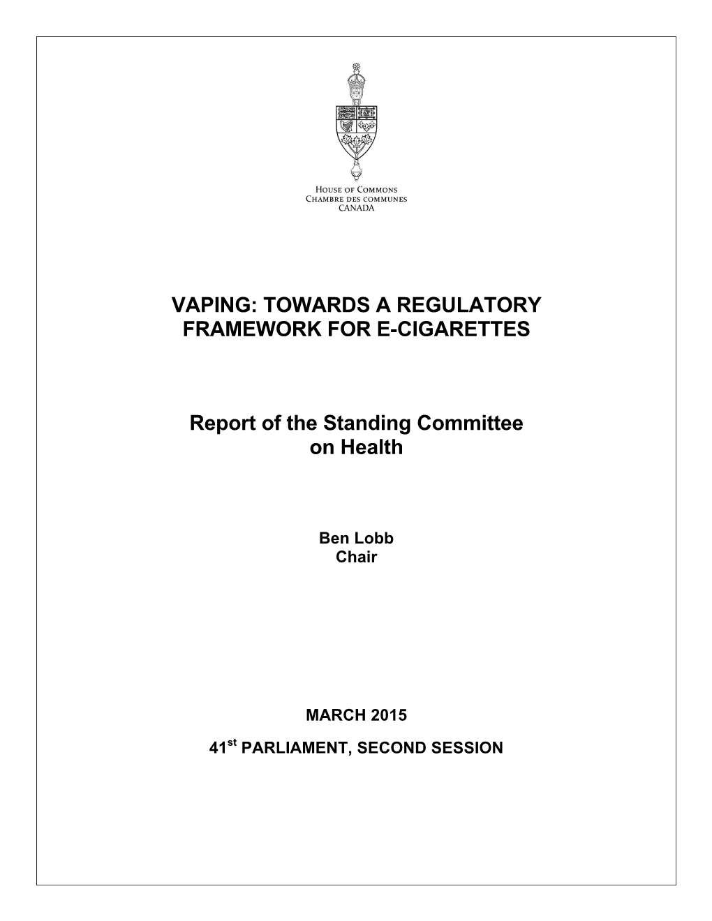Vaping: Towards a Regulatory Framework for E-Cigarettes