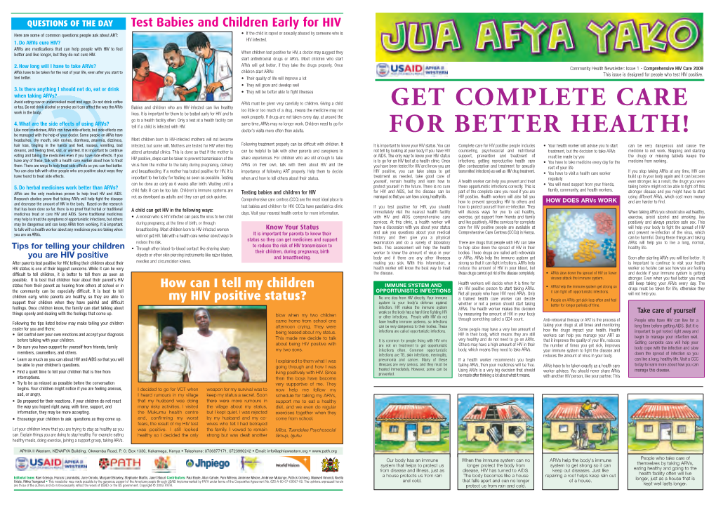 Jua Afya Yako, Community Health Newsletter, Issue 1