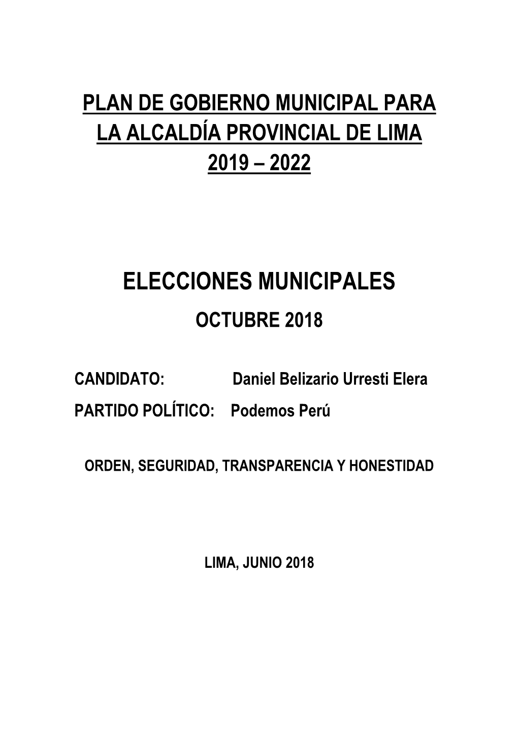 Elecciones Municipales Octubre 2018