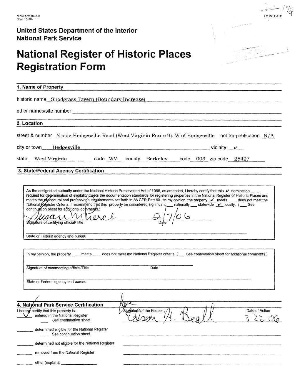 National Register of Historic Places Continuation Sheet Snodgrass Tavern (Boundary Increase) Berkeley County, WV Section Number Illustrations Page 10____