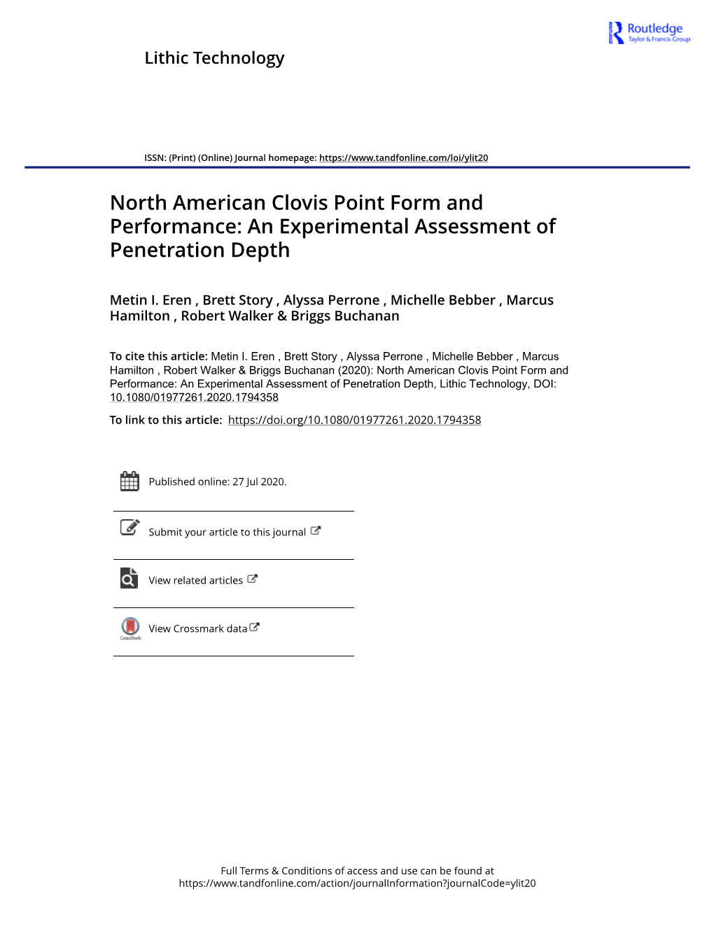 North American Clovis Point Form and Performance: an Experimental Assessment of Penetration Depth